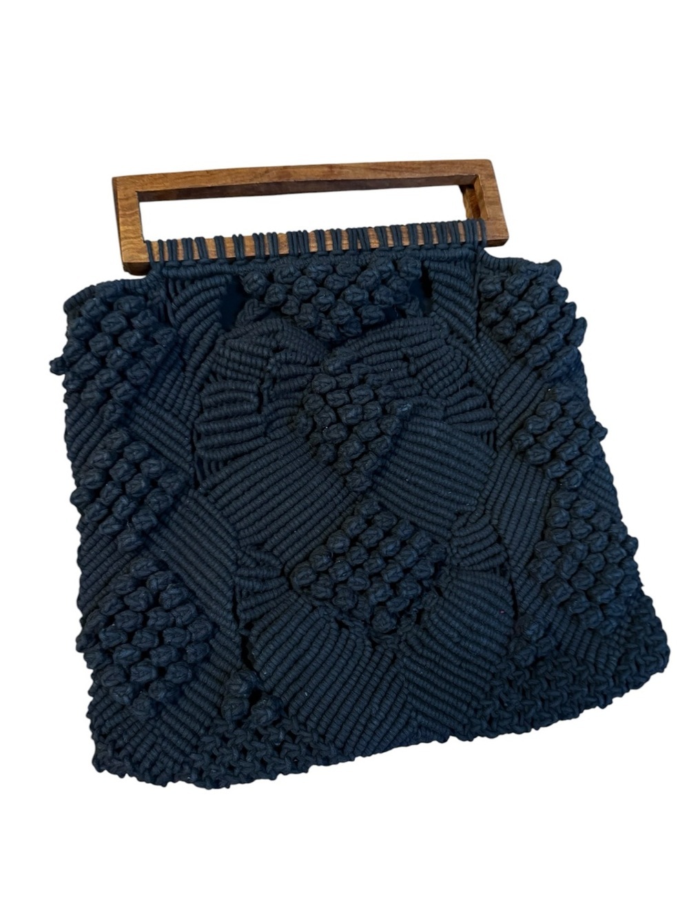 Cleobella Black Macrame Cotton Wooden Handle Tote Bag Boho Summer Beach